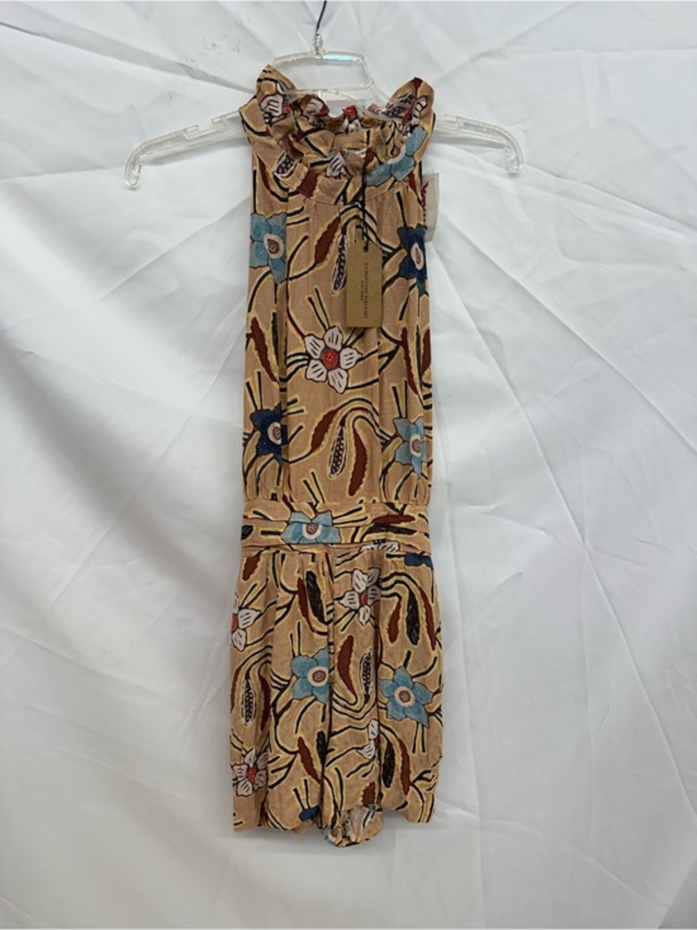 Christian Siriano Peach Floral Print Romper with Navy Accents